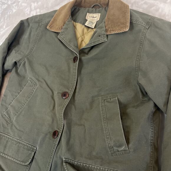 VTG LL Bean Jacket Womens Medium Green Chore Coat Barn Outdoor Workwear Utility - Picture 3 of 12